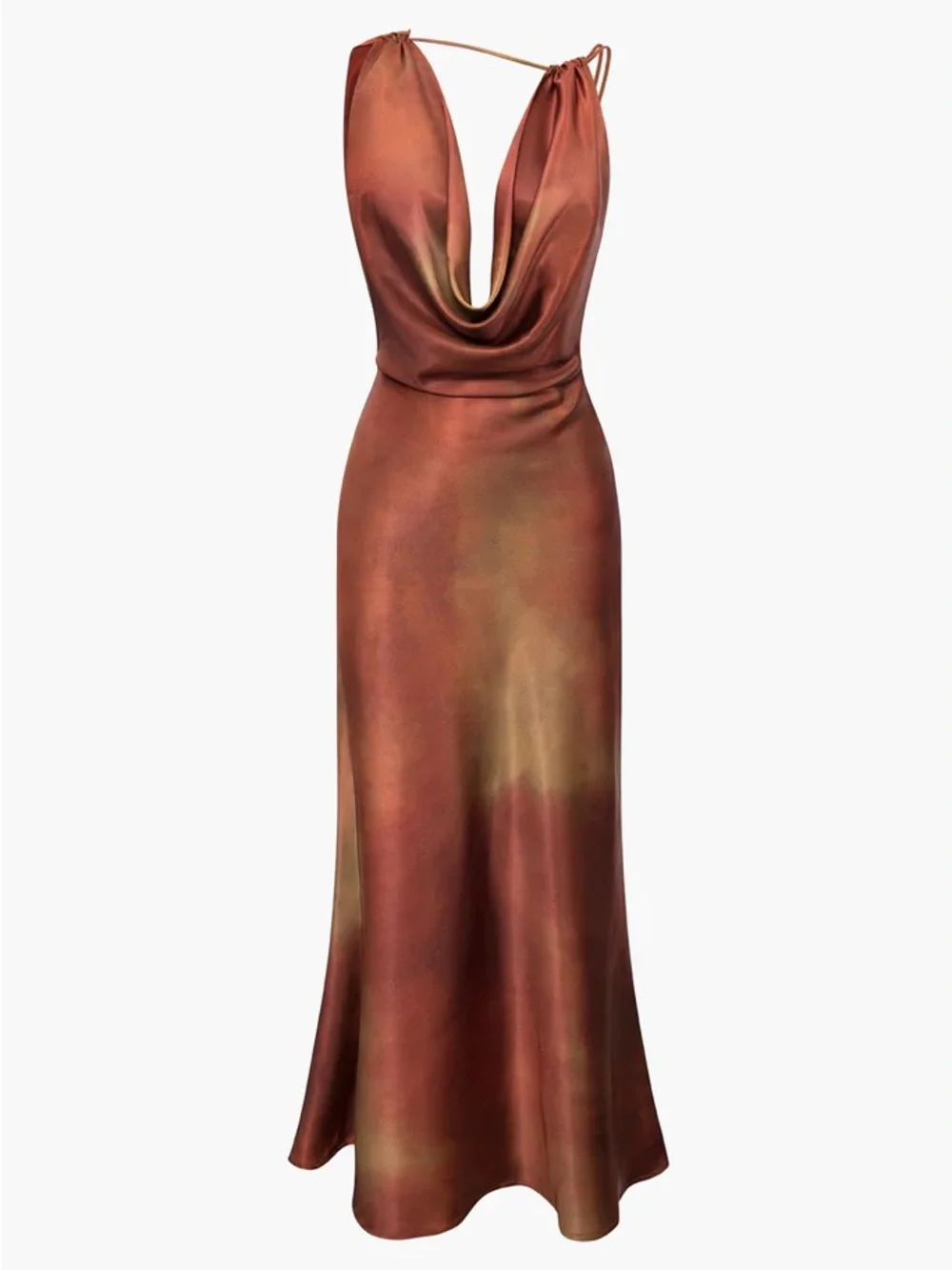 Sleek Rust Satin Maxi Dress with Cowl Neck - Picture 1 of 4